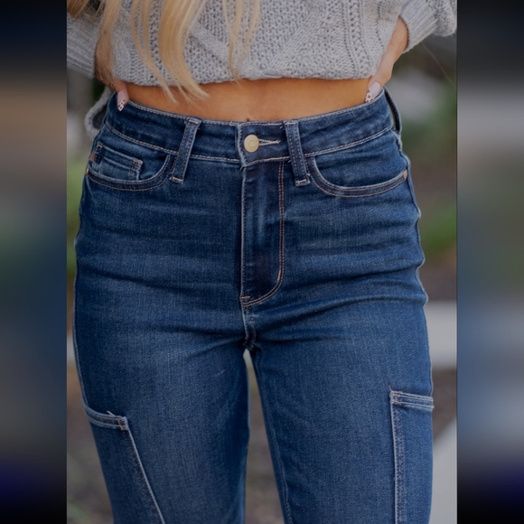 Judy Blue High Waist Cargo Bootcut Denim Jeans - Picture 7 of 8